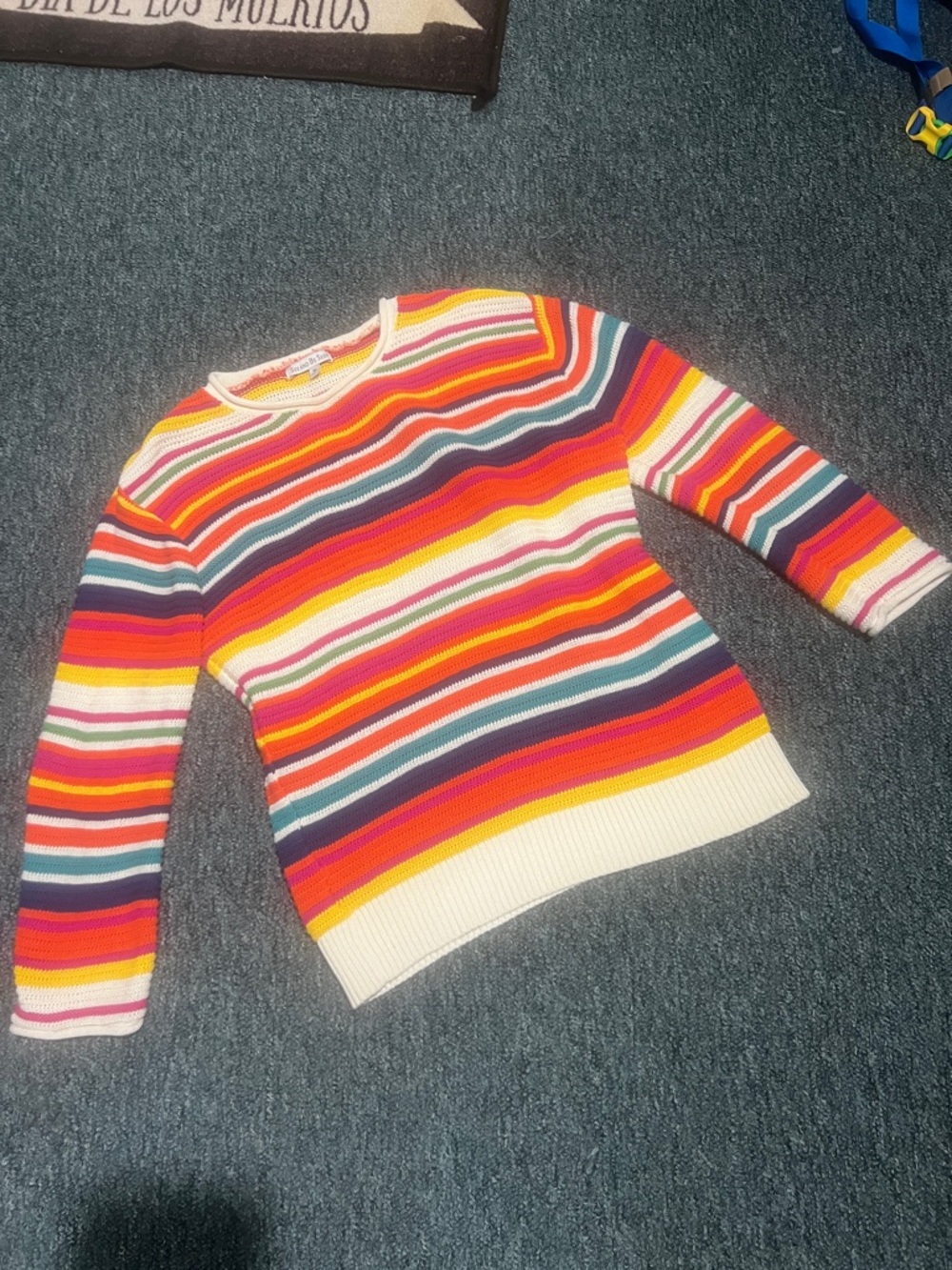 See and be seen spring rainbow Striped Multicolor Crewneck Sweater - Women M